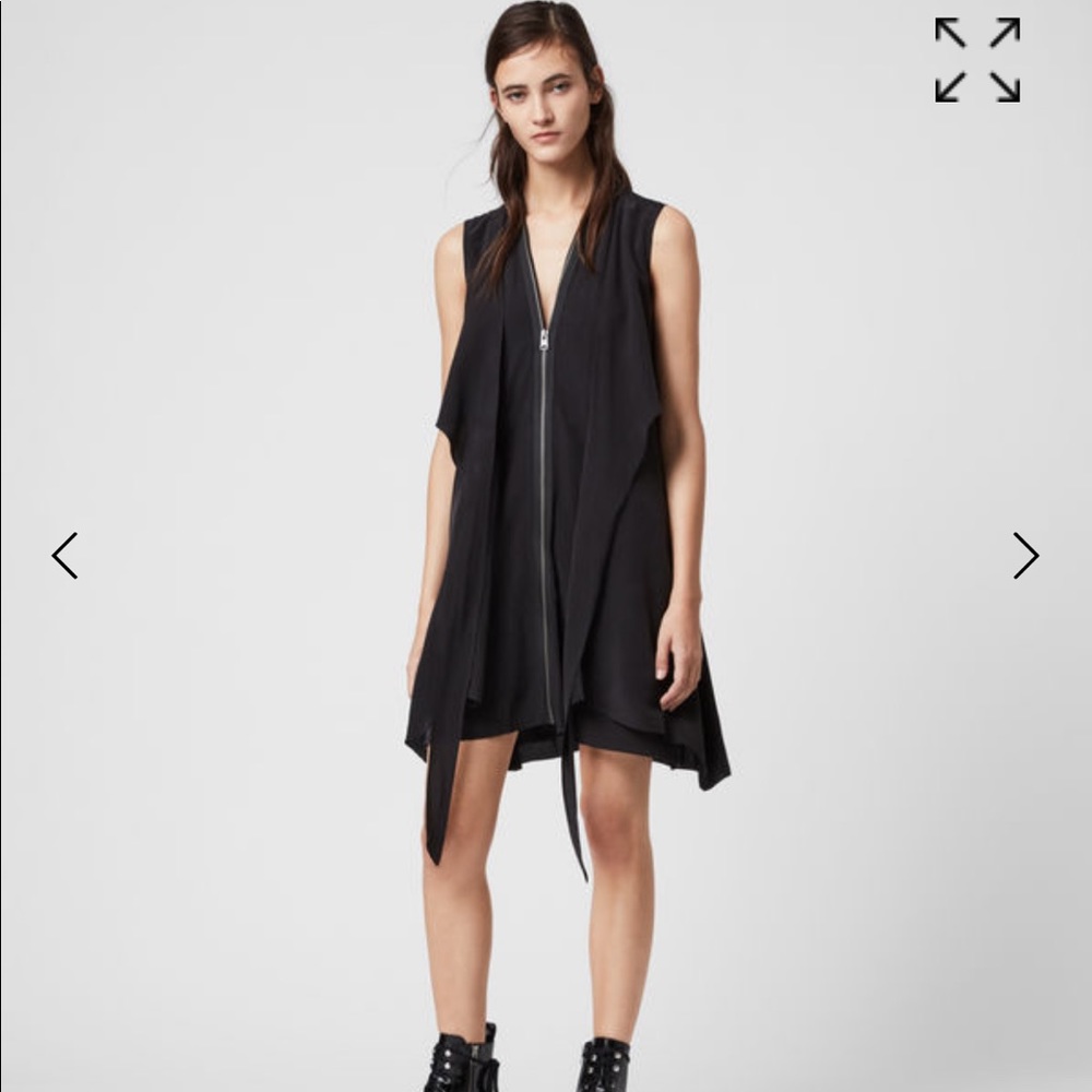 All Saints Jayda Dress— Black Floral Zip-Front Dress with Pink & Blue Accents - Picture 4 of 9